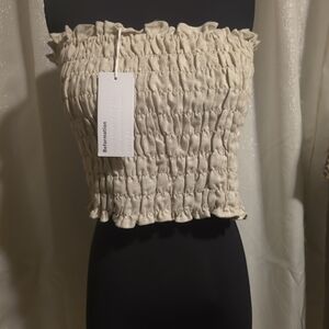 Reformation Beige Smocked Crop Top